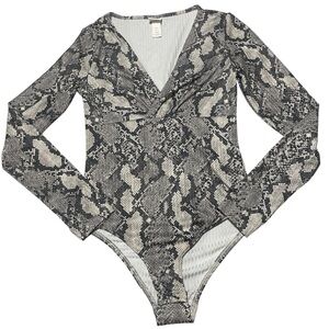 H&M Snake Print One Piece Long Sleeve Body Shirt Size Small